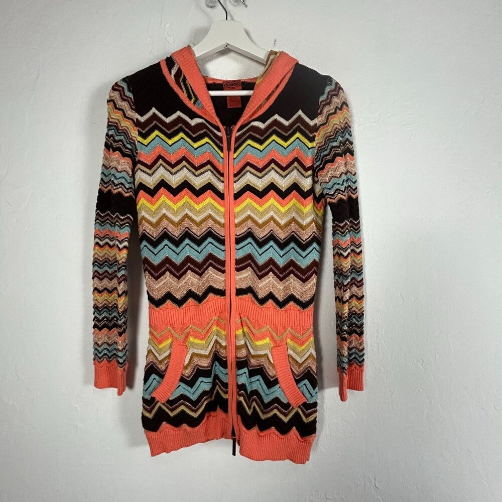 Missoni For Target Womens Zigzag Hooded Cardigan Full-Zip Sweater Large Orange
